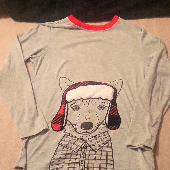 Cat & Jack boys PJs, L (12/14). Cute fox/animal in fuzzy hat, soft flannel pants - Picture 2 of 6